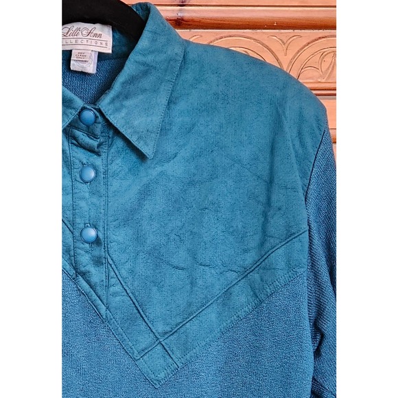 Vintage Union Made Lilli Ann Collections Teal Pullover Sweater With Suede Detail - Picture 7 of 10
